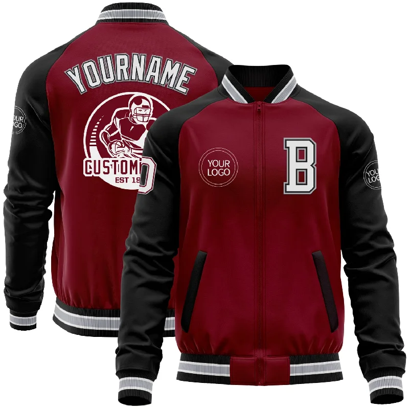 Stylish Statement Jacket for Fashion-Forward Looks-Custom Crimson Black-Gray Bomber Varsity Letterman Two Tone Zipper Jacket