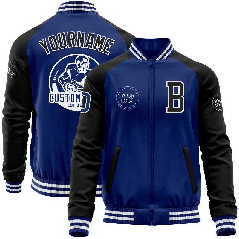 Comfy Cotton Jacket for Easy Casual Looks-Custom Royal Black-White Bomber Varsity Letterman Two Tone Zipper Jacket