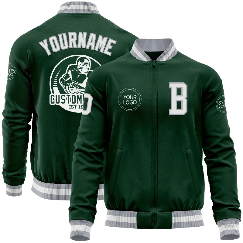 Seamless Jacket for Sleek, Minimalist Look-Custom Green White-Gray Bomber Varsity Letterman Zipper Jacket