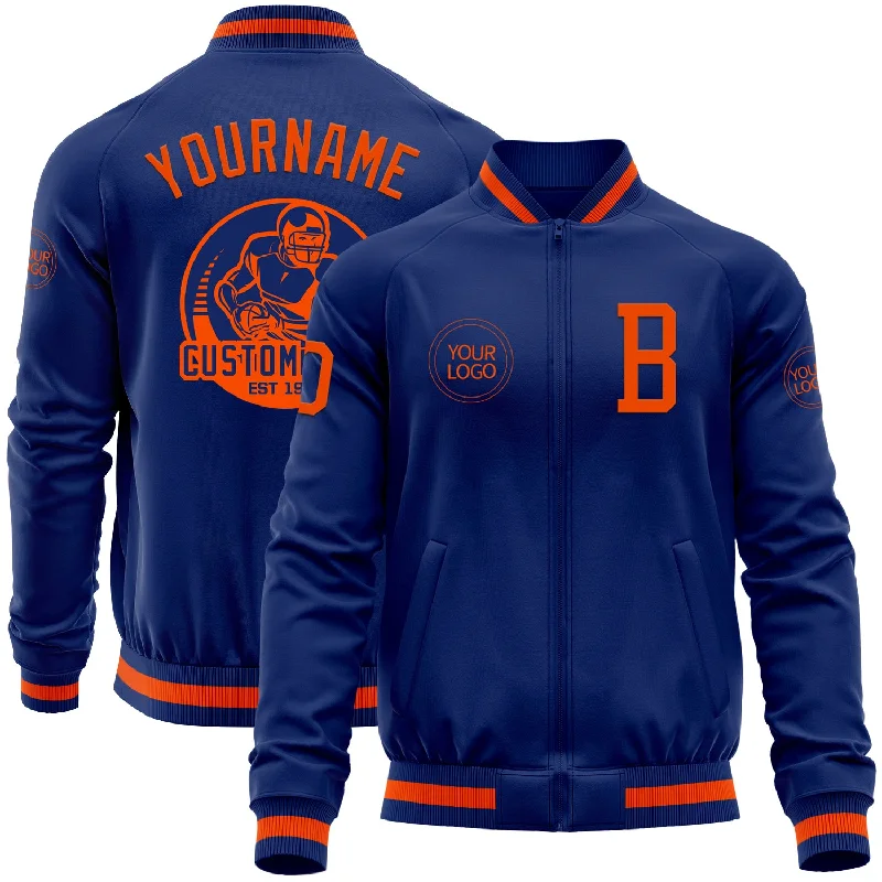 Casual Quilted Jacket for Everyday Wear-Custom Royal Orange Bomber Varsity Letterman Zipper Jacket