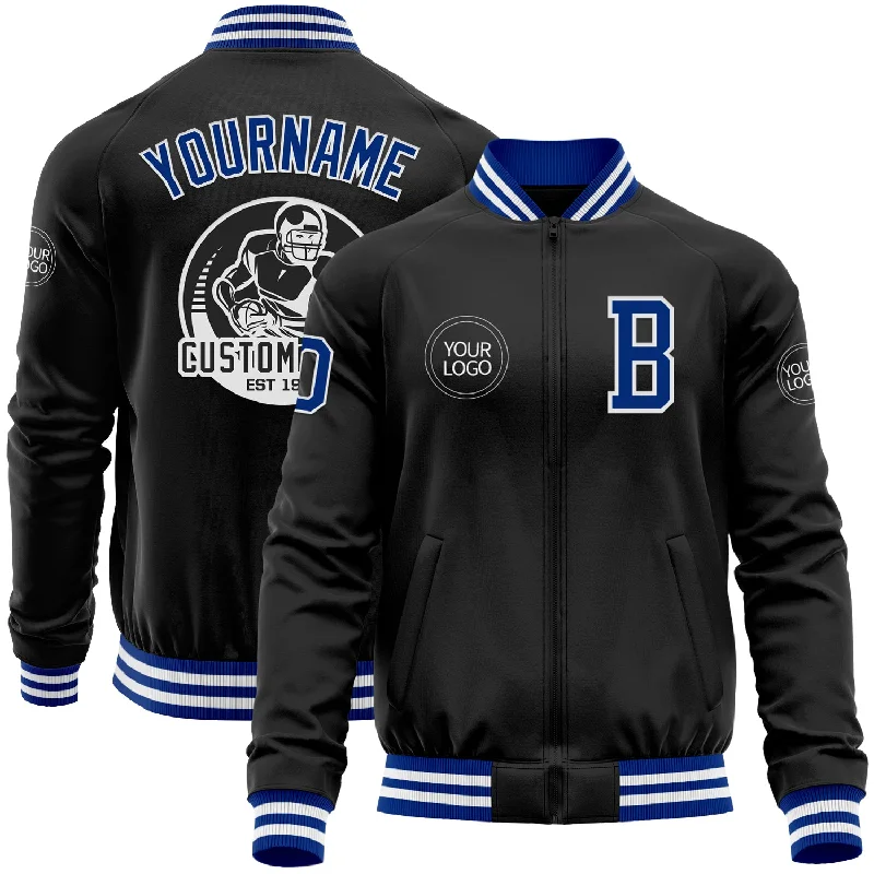 Easy Layering Jacket for Stylish Looks-Custom Black Royal-White Bomber Varsity Letterman Zipper Jacket