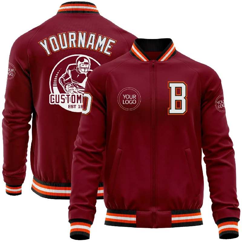 Versatile All-Season Jacket for Year-Round Wear-Custom Crimson Black-Orange Bomber Varsity Letterman Zipper Jacket