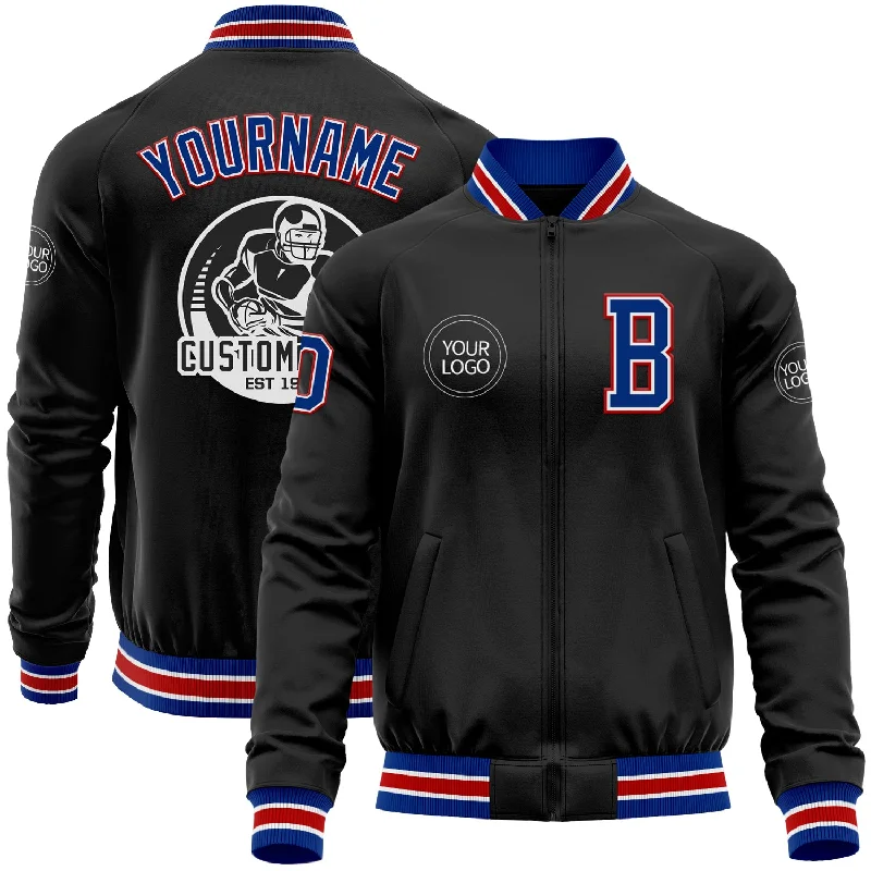 Reflective Jacket for Running and Cycling-Custom Black Royal-Red Bomber Varsity Letterman Zipper Jacket