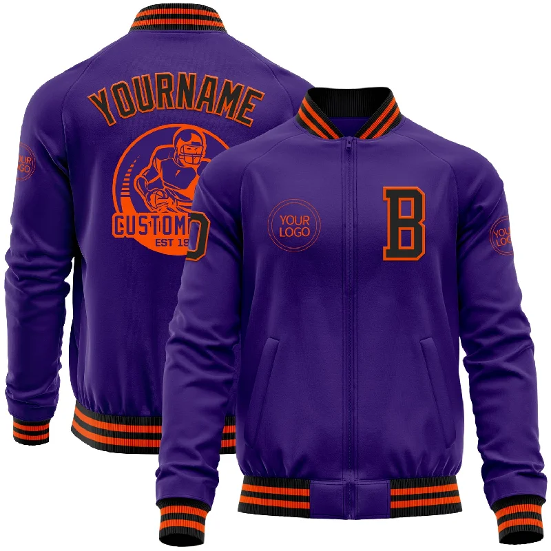 Insulated Jacket for Cold Winter Days-Custom Purple Black-Orange Bomber Varsity Letterman Zipper Jacket