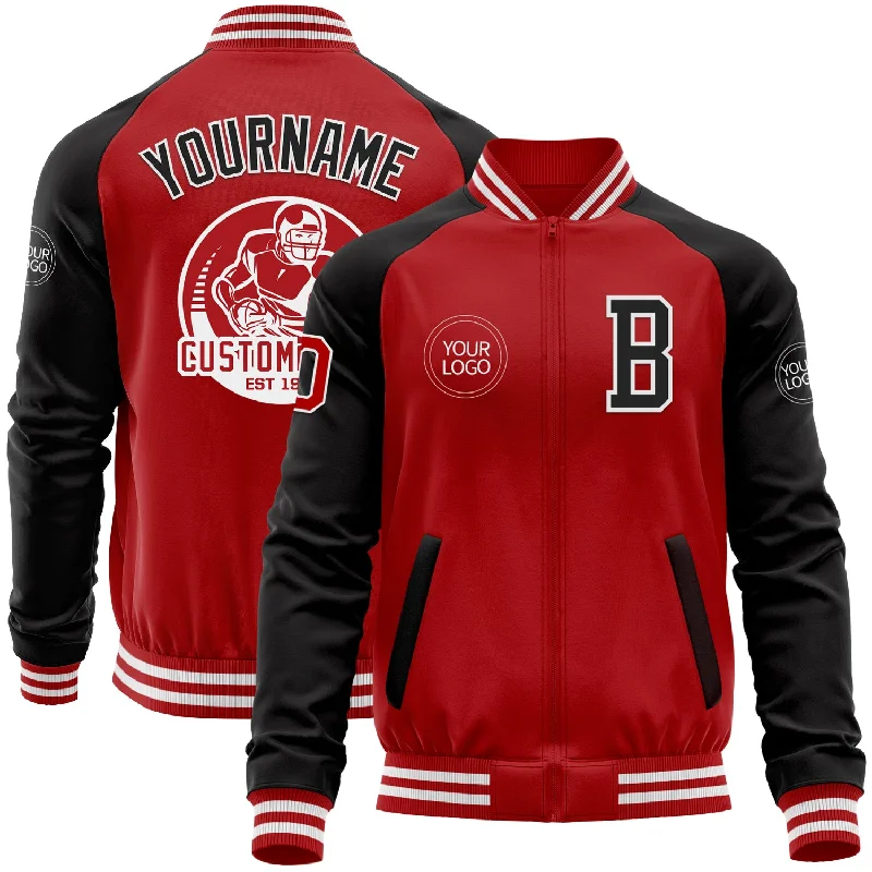 Warm Fleece Jacket for Cold Weather Comfort-Custom Red Black-White Bomber Varsity Letterman Two Tone Zipper Jacket