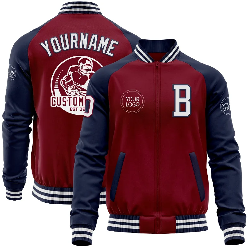 Hooded Puffer Jacket for Warmth and Style-Custom Crimson White-Navy Bomber Varsity Letterman Two Tone Zipper Jacket