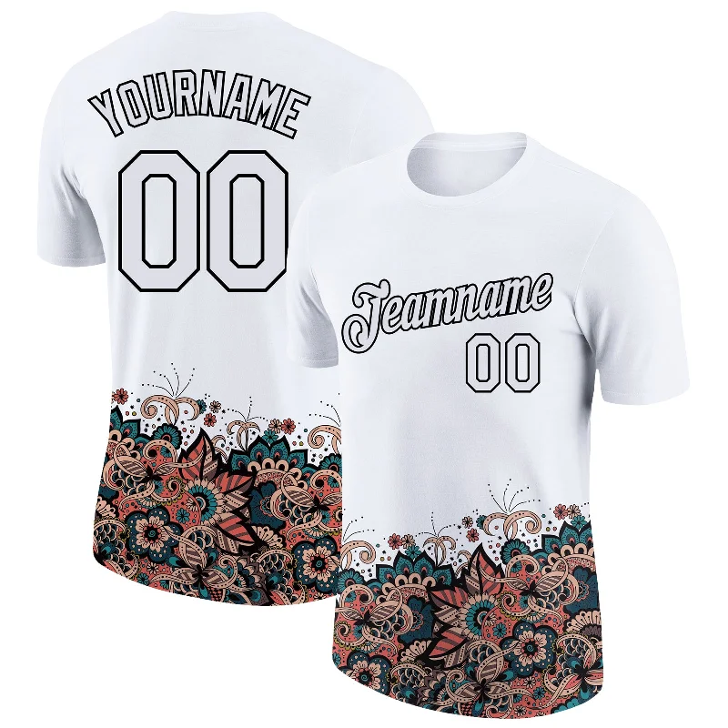 Streetwear T-Shirt for Urban Style-Custom White Black 3D Pattern Floral Design Performance T-Shirt