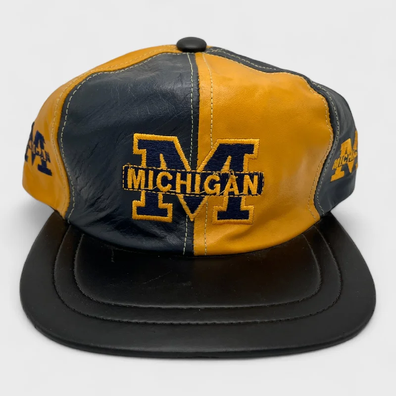 Vintage-Inspired Newsboy Hat for Classic Appeal-Vintage Michigan Wolverines Leather Snapback Hat