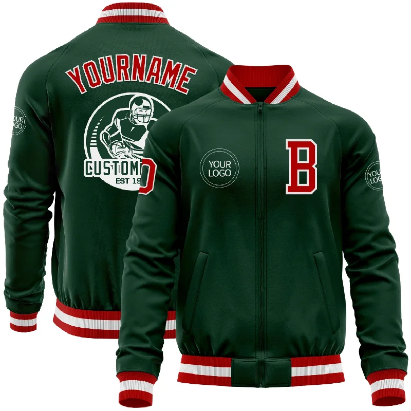 Waterproof Outdoor Jacket for All-Weather Protection-Custom Green Red-White Bomber Varsity Letterman Zipper Jacket