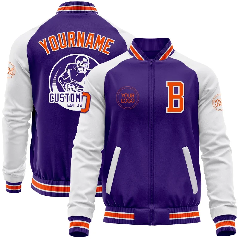 Comfortable Sweatshirt Jacket for Relaxed Days-Custom Purple Orange-White Bomber Varsity Letterman Two Tone Zipper Jacket