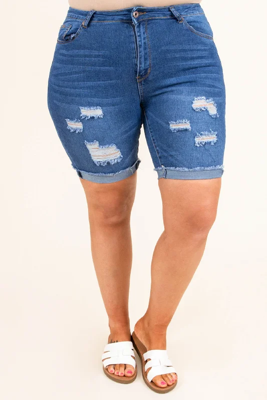 Elastic Waist Shorts for Easy Fit-Feeling Sweeter Shorts, Dark Blue