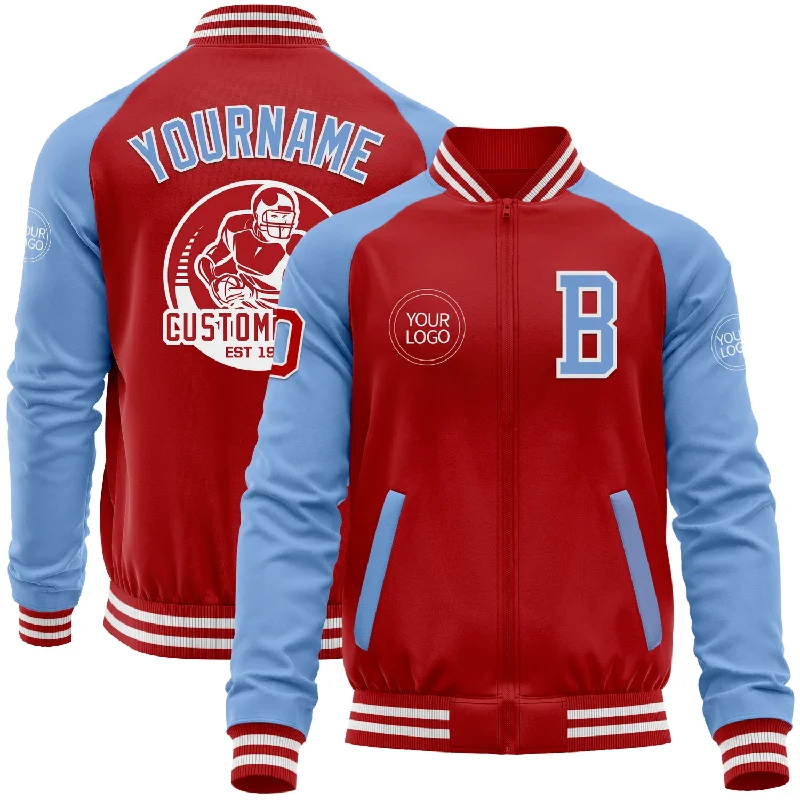 Winter Snowboard Jacket for Cold Weather Sports-Custom Red Light Blue-White Bomber Varsity Letterman Two Tone Zipper Jacket