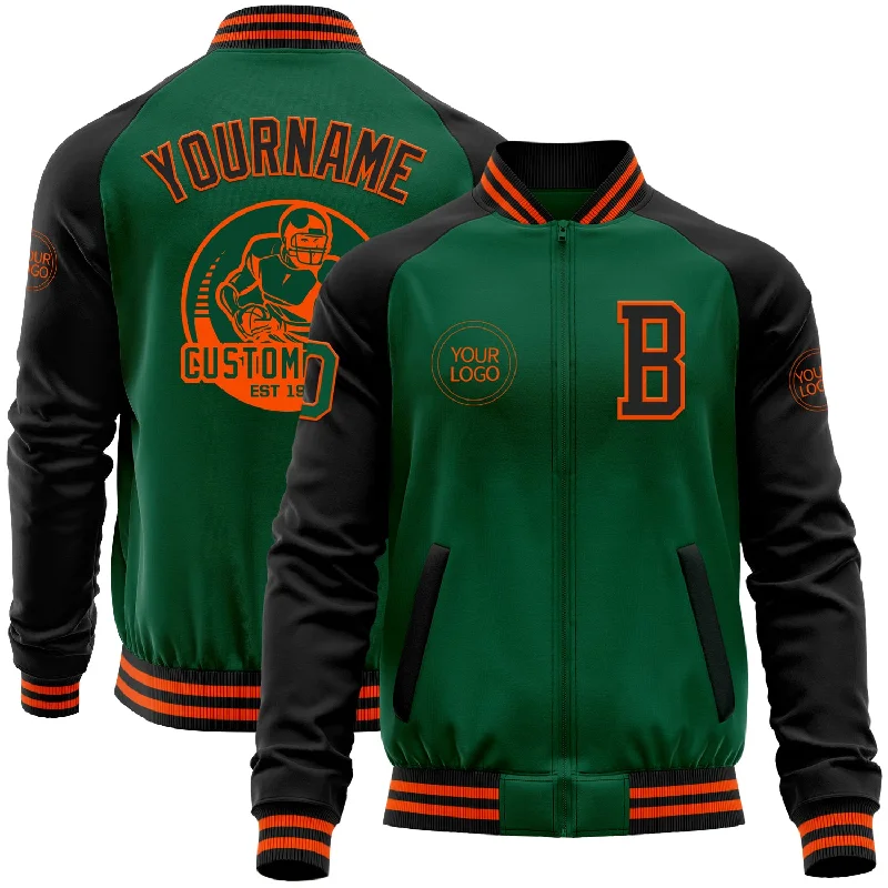 Trendy Tweed Jacket for Classic Fashion-Custom Kelly Green Black-Orange Bomber Varsity Letterman Two Tone Zipper Jacket